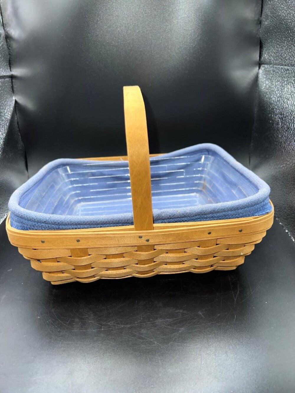 Longaberger Basket Blue Fabric Liner Plastic Protector Vintage Handmade 2003 sig
